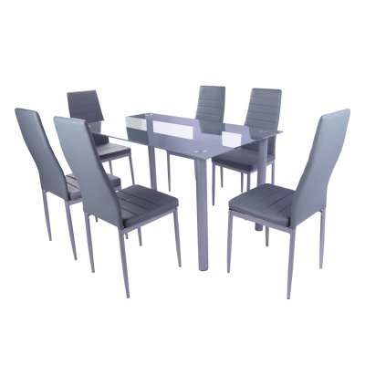 Indoor dining room table and chair Tempered Glass Top with 6/4 Leather Chairs for Kitchen Room Furniture dining table Sets