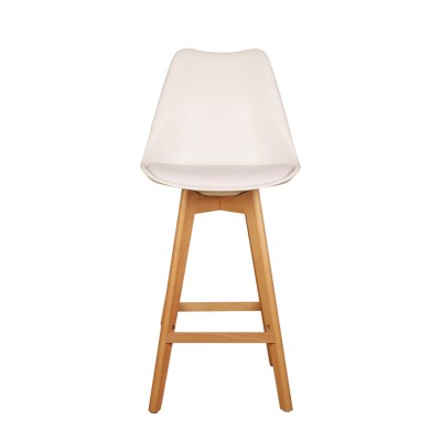 European style high plastic back bar chair with solid wooden stable leg and cushion