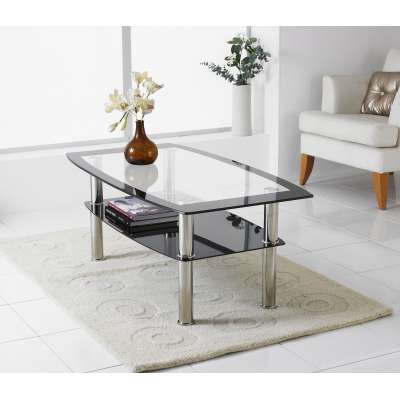 Rectangular Black Glass Top Center Table Home Coffee Table with Shelf